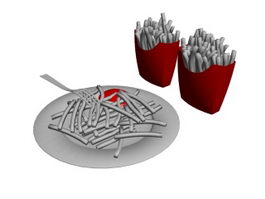 French fries and Dinner Plate 3d model preview