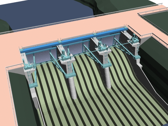 Hydraulic building dam 3d rendering