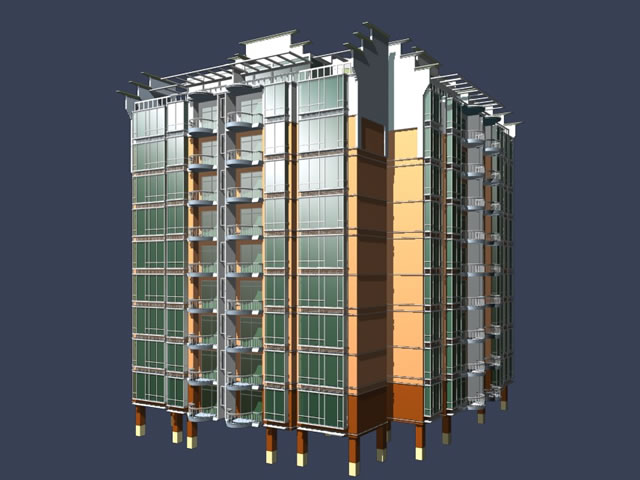 High-rise dwelling building 3d rendering