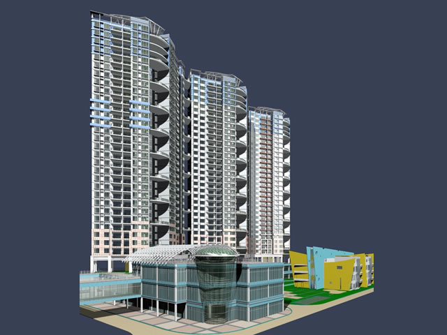 High rise apartment residential building 3d rendering