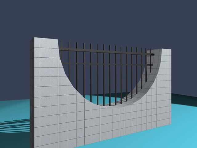 Masonry and metal fence 3d rendering