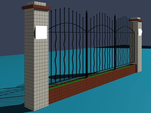 Park iron fence 3d rendering