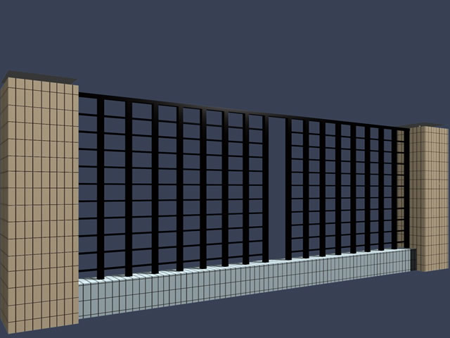 Metal fences with cement pillars 3d rendering