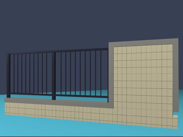 Metal and cement fence wall 3d rendering