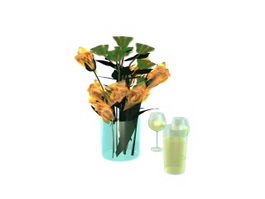 Flower decoration and glass 3d model preview