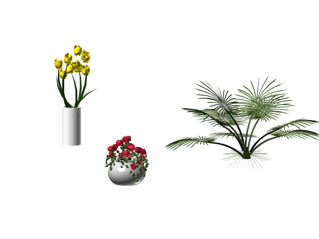 Flower ornaments with vase 3d rendering