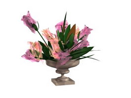 Artificial flowers and vase 3d model preview