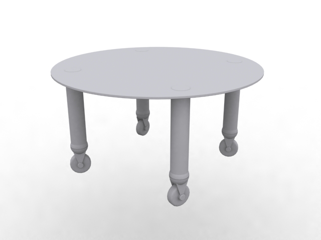 Round tea table with wheels 3d rendering
