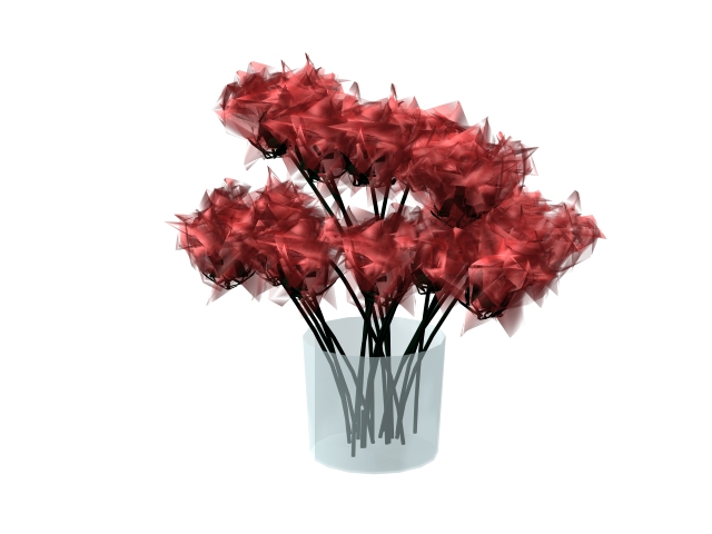 Crystal vase and flowers 3d rendering