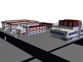 Commercial architectural complex 3d model preview