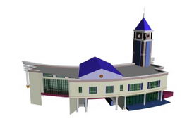 Railway station building 3d model preview