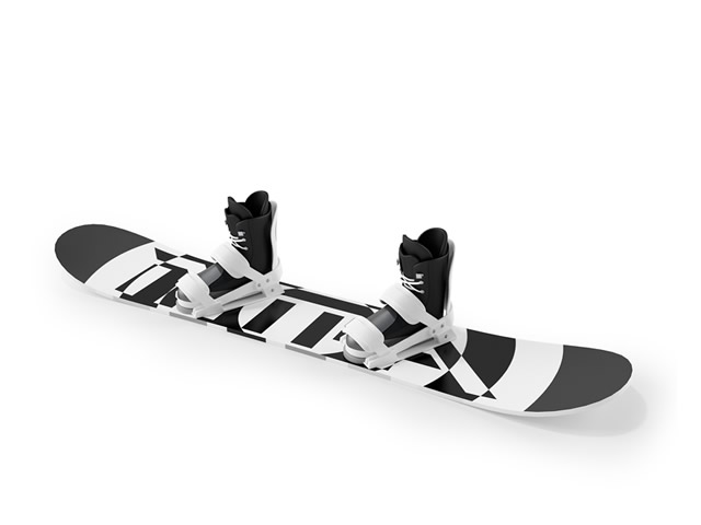 Snowboard and boots 3d rendering