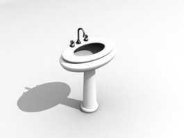 Pedestal wash basin with faucet 3d model preview