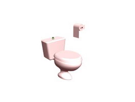 Two piece toilet and toilet paper 3d model preview