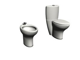 One piece toilet and bidet 3d model preview