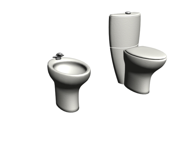 One piece toilet and bidet 3d rendering
