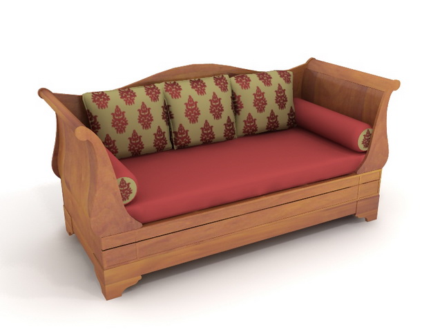 Wooden sofa bed 3d rendering