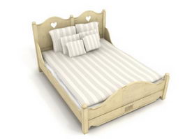 Wooden double-bed 3d model preview