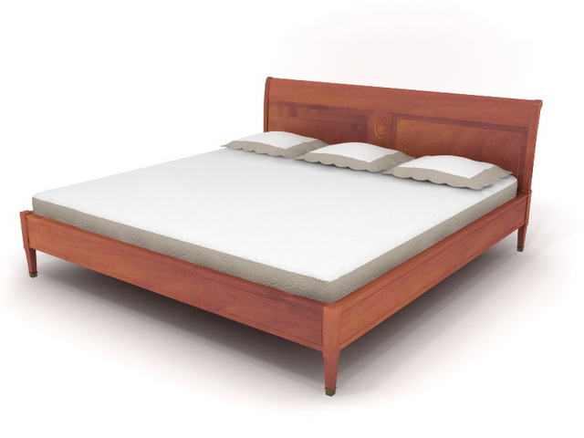 Solid wood double bed 3d rendering