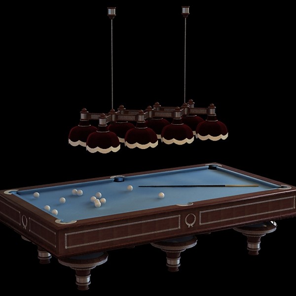 Billiard table and droplight 3d rendering