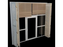 Wood window with folding shutter 3d model preview