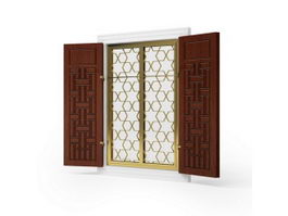 Wood window with metal grid 3d model preview