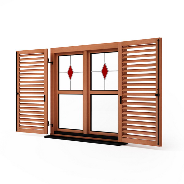 Double timber window 3d rendering