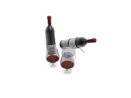 Red wines and three glasses 3d model preview