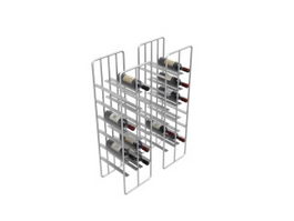 Metal wine shelf and red wine 3d model preview