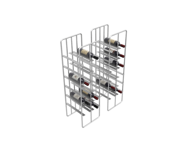 Metal wine shelf and red wine 3d rendering