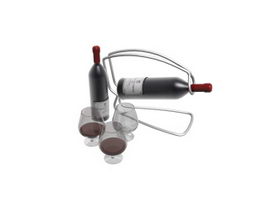 Single bottle wine rack, red wines and glasses 3d model preview