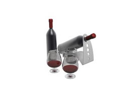 Red wines and glasses,acrylic wine rack 3d model preview