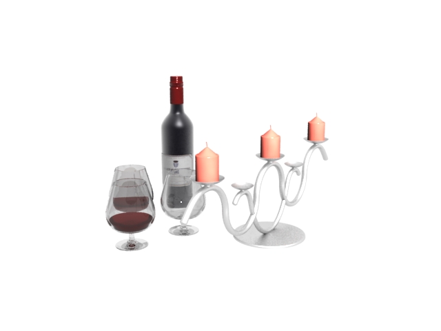 Red wine and glass, art candlestick 3d rendering