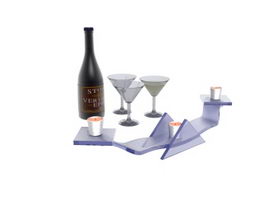 Sweet wine,cocktail glasses and romantic candle 3d model preview