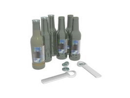 Beer bottle and bottle opener 3d preview