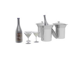 Ice bucket,wine and glass 3d model preview