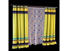 Double layer floor-length drapes 3d model preview