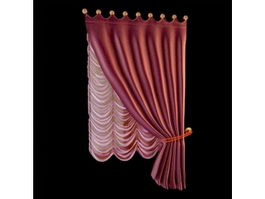 Balloon shade curtain with scarf swag valance 3d model preview