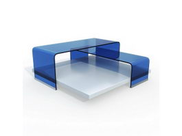 Modern blue glass coffee table 3d model preview