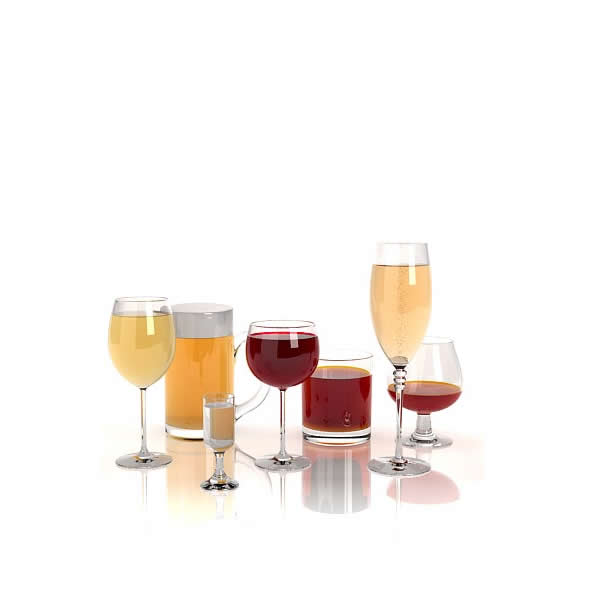 All kinds of wine glasses 3d rendering
