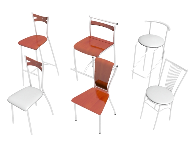 Six modern chairs and stools 3d rendering