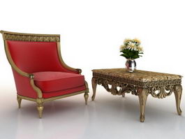 Classic furniture sofa and coffee table 3d model preview