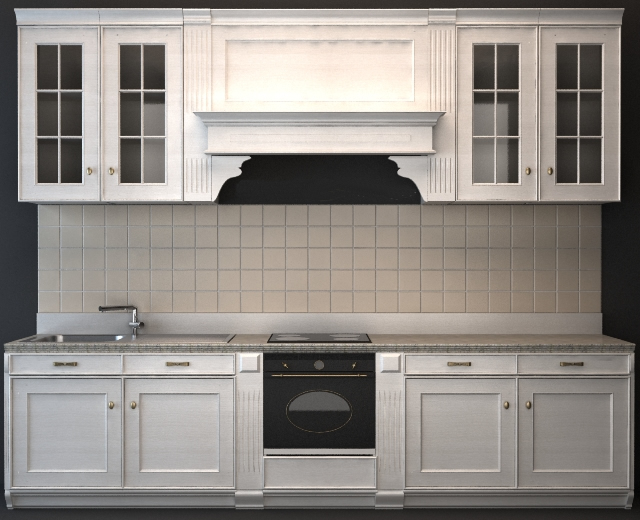 Classic wood kitchen cabinet 3d rendering