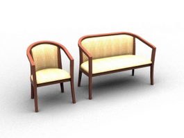 Fabric wooden settee 3d preview