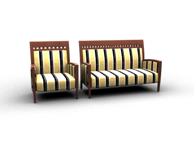 Wooden settee sofa 3d rendering