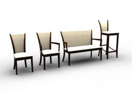 Wood chair set 3d preview