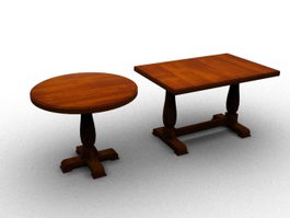 Wooden coffee table and tea table set 3d model preview