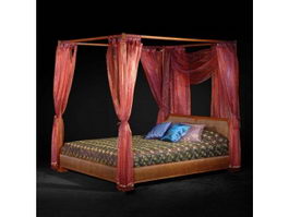 Asian style furniture classic canopy bed 3d preview
