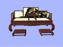 Chinese Ming-style furniture bed 3d preview