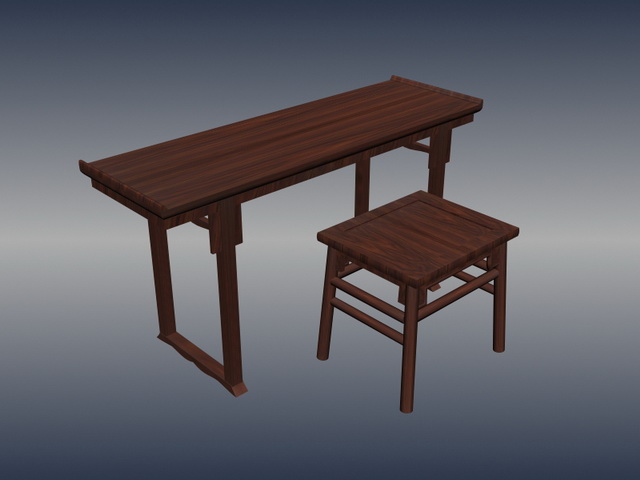 Chinese antique furniture stool and table 3d rendering